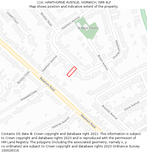 114, HAWTHORNE AVENUE, NORWICH, NR6 6LF: Location map and indicative extent of plot