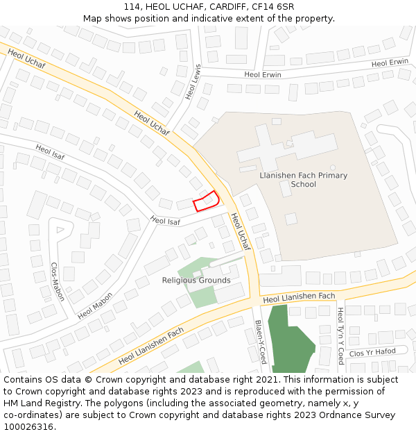 114, HEOL UCHAF, CARDIFF, CF14 6SR: Location map and indicative extent of plot