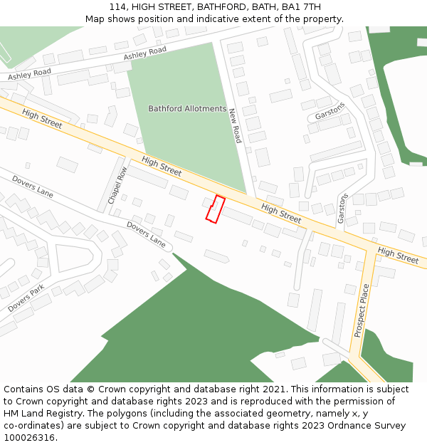 114, HIGH STREET, BATHFORD, BATH, BA1 7TH: Location map and indicative extent of plot