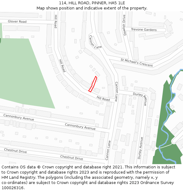 114, HILL ROAD, PINNER, HA5 1LE: Location map and indicative extent of plot