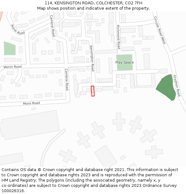114, KENSINGTON ROAD, COLCHESTER, CO2 7FH: Location map and indicative extent of plot