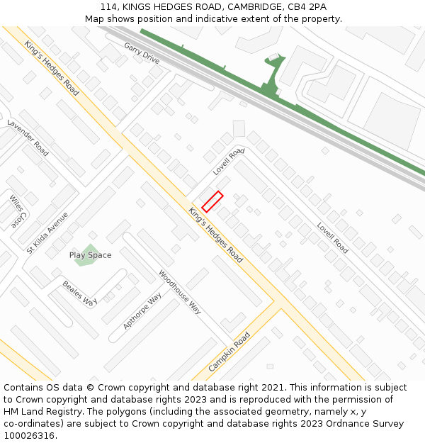 114, KINGS HEDGES ROAD, CAMBRIDGE, CB4 2PA: Location map and indicative extent of plot