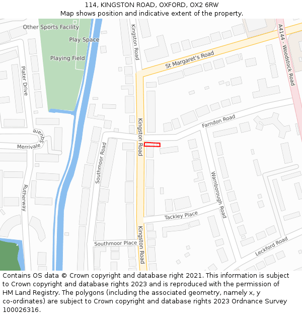 114, KINGSTON ROAD, OXFORD, OX2 6RW: Location map and indicative extent of plot