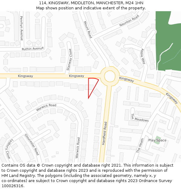 114, KINGSWAY, MIDDLETON, MANCHESTER, M24 1HN: Location map and indicative extent of plot