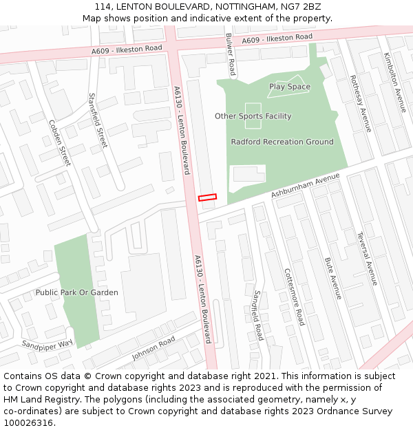 114, LENTON BOULEVARD, NOTTINGHAM, NG7 2BZ: Location map and indicative extent of plot