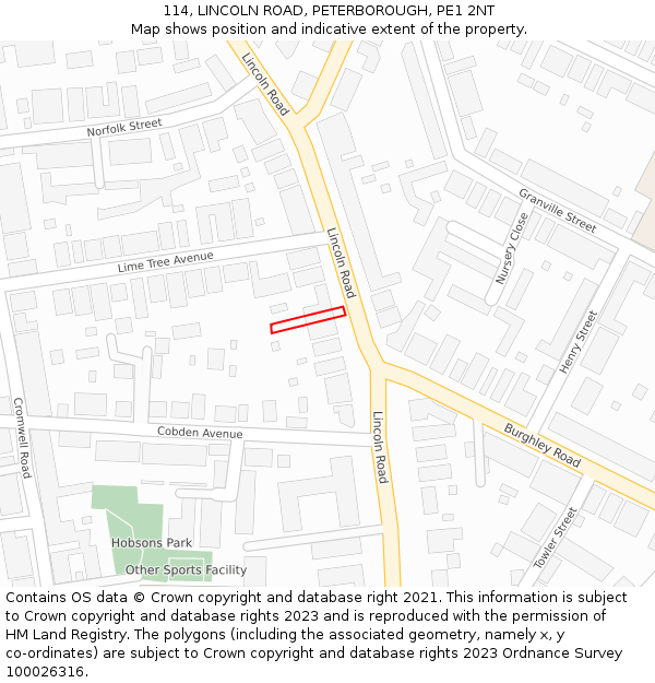 114, LINCOLN ROAD, PETERBOROUGH, PE1 2NT: Location map and indicative extent of plot