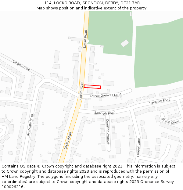 114, LOCKO ROAD, SPONDON, DERBY, DE21 7AR: Location map and indicative extent of plot