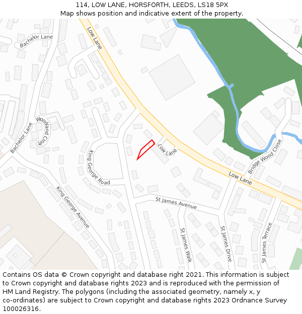 114, LOW LANE, HORSFORTH, LEEDS, LS18 5PX: Location map and indicative extent of plot