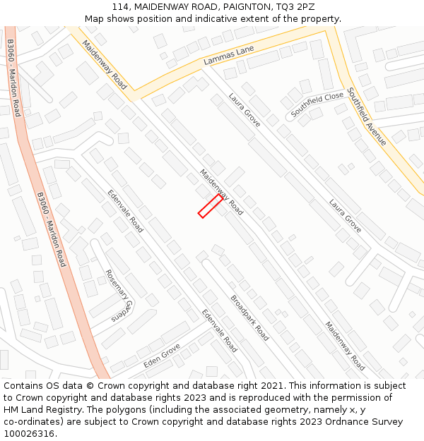 114, MAIDENWAY ROAD, PAIGNTON, TQ3 2PZ: Location map and indicative extent of plot