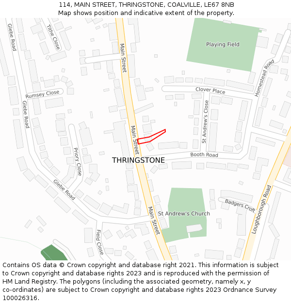 114, MAIN STREET, THRINGSTONE, COALVILLE, LE67 8NB: Location map and indicative extent of plot