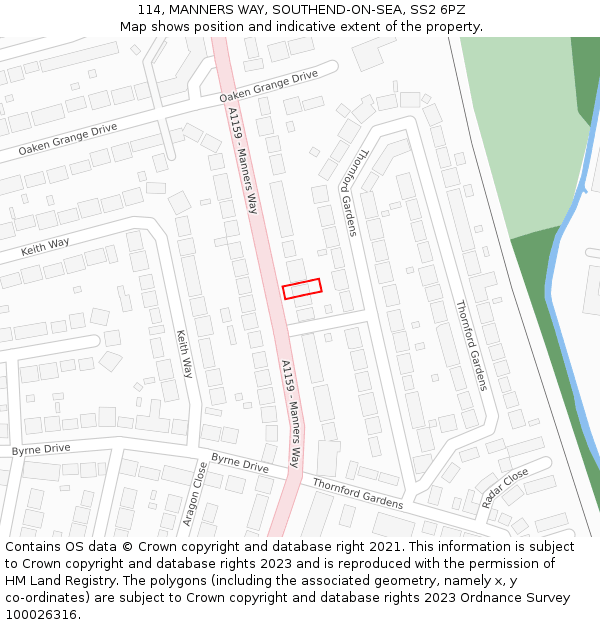 114, MANNERS WAY, SOUTHEND-ON-SEA, SS2 6PZ: Location map and indicative extent of plot