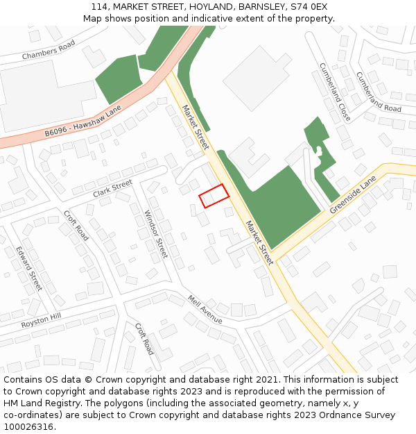 114, MARKET STREET, HOYLAND, BARNSLEY, S74 0EX: Location map and indicative extent of plot