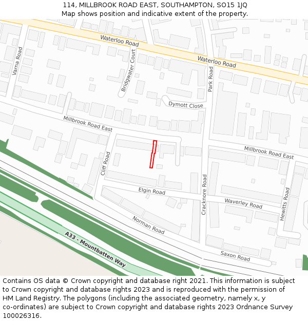114, MILLBROOK ROAD EAST, SOUTHAMPTON, SO15 1JQ: Location map and indicative extent of plot