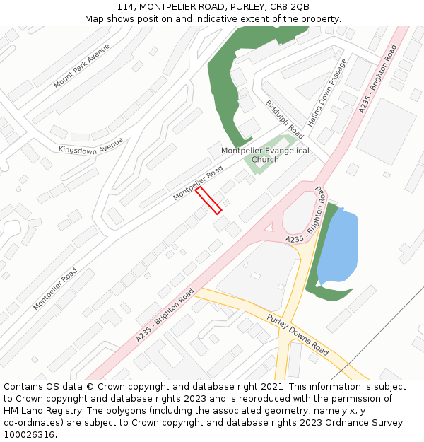 114, MONTPELIER ROAD, PURLEY, CR8 2QB: Location map and indicative extent of plot