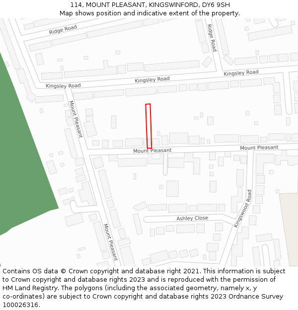 114, MOUNT PLEASANT, KINGSWINFORD, DY6 9SH: Location map and indicative extent of plot