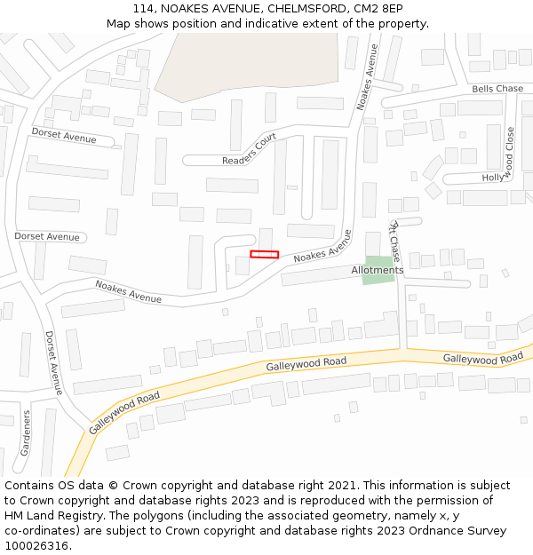 114, NOAKES AVENUE, CHELMSFORD, CM2 8EP: Location map and indicative extent of plot
