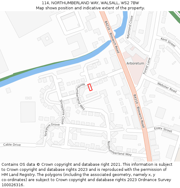 114, NORTHUMBERLAND WAY, WALSALL, WS2 7BW: Location map and indicative extent of plot