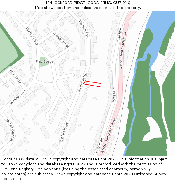 114, OCKFORD RIDGE, GODALMING, GU7 2NQ: Location map and indicative extent of plot