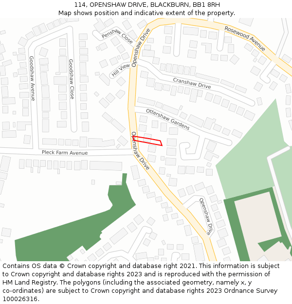 114, OPENSHAW DRIVE, BLACKBURN, BB1 8RH: Location map and indicative extent of plot