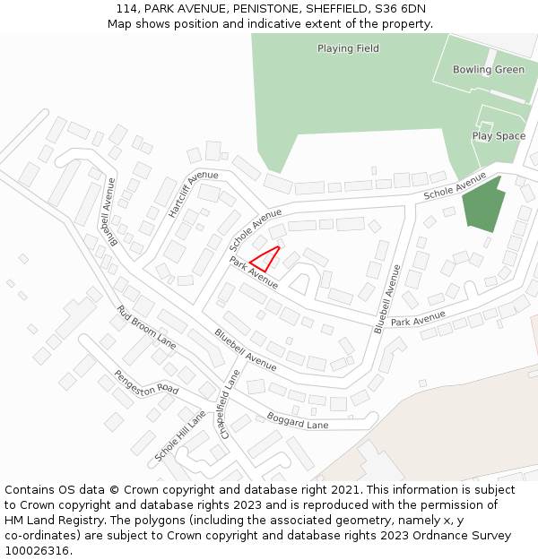 114, PARK AVENUE, PENISTONE, SHEFFIELD, S36 6DN: Location map and indicative extent of plot