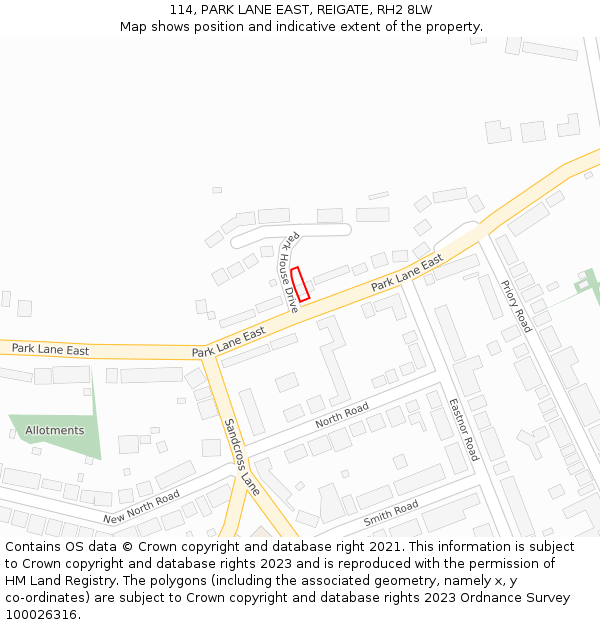 114, PARK LANE EAST, REIGATE, RH2 8LW: Location map and indicative extent of plot