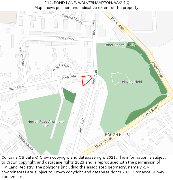 114, POND LANE, WOLVERHAMPTON, WV2 1JQ: Location map and indicative extent of plot