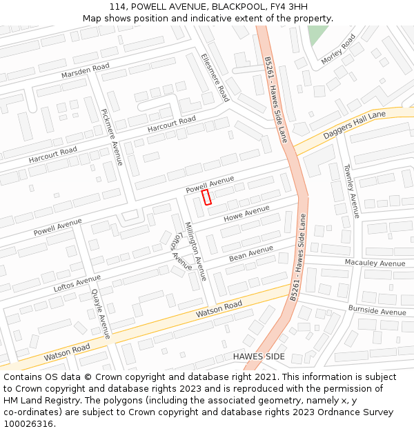 114, POWELL AVENUE, BLACKPOOL, FY4 3HH: Location map and indicative extent of plot