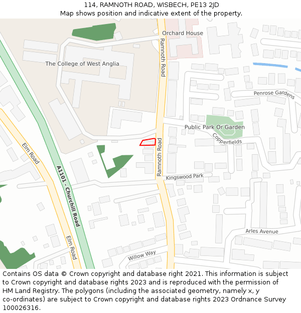114, RAMNOTH ROAD, WISBECH, PE13 2JD: Location map and indicative extent of plot