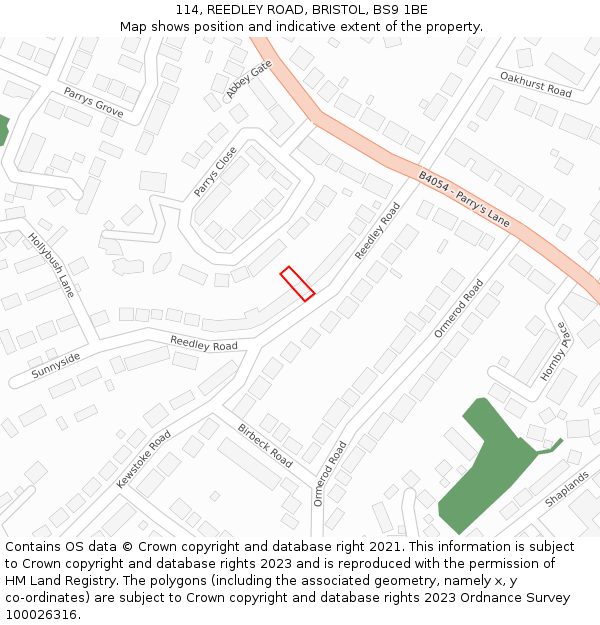 114, REEDLEY ROAD, BRISTOL, BS9 1BE: Location map and indicative extent of plot