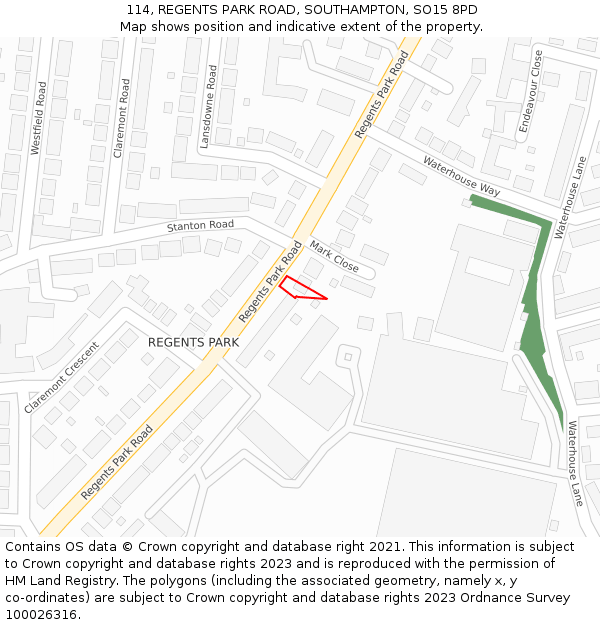114, REGENTS PARK ROAD, SOUTHAMPTON, SO15 8PD: Location map and indicative extent of plot