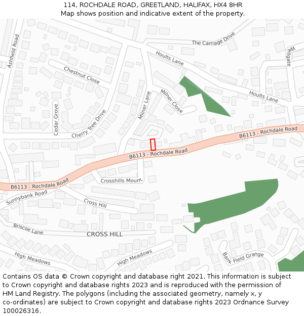 114, ROCHDALE ROAD, GREETLAND, HALIFAX, HX4 8HR: Location map and indicative extent of plot