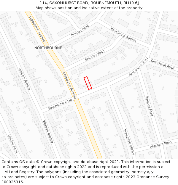 114, SAXONHURST ROAD, BOURNEMOUTH, BH10 6JJ: Location map and indicative extent of plot