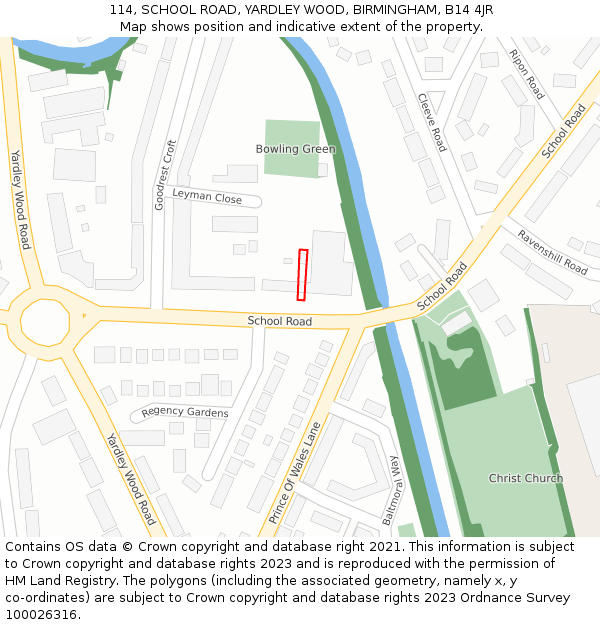 114, SCHOOL ROAD, YARDLEY WOOD, BIRMINGHAM, B14 4JR: Location map and indicative extent of plot