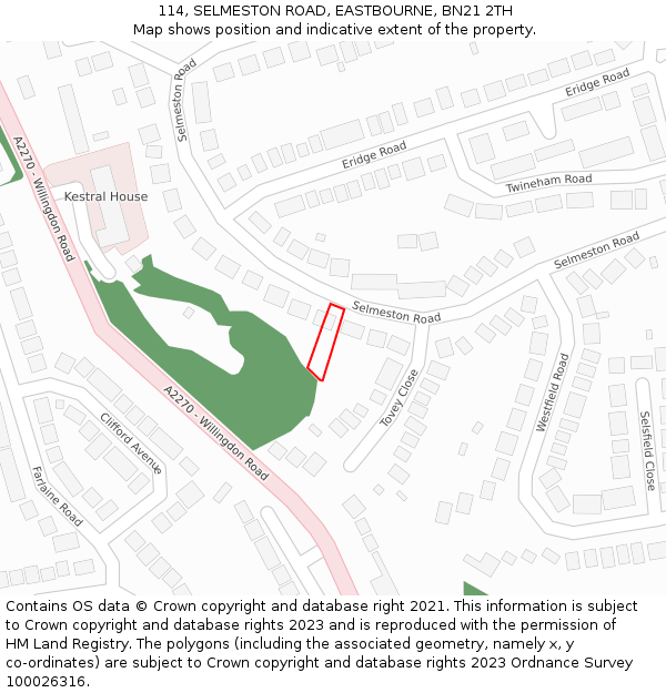 114, SELMESTON ROAD, EASTBOURNE, BN21 2TH: Location map and indicative extent of plot