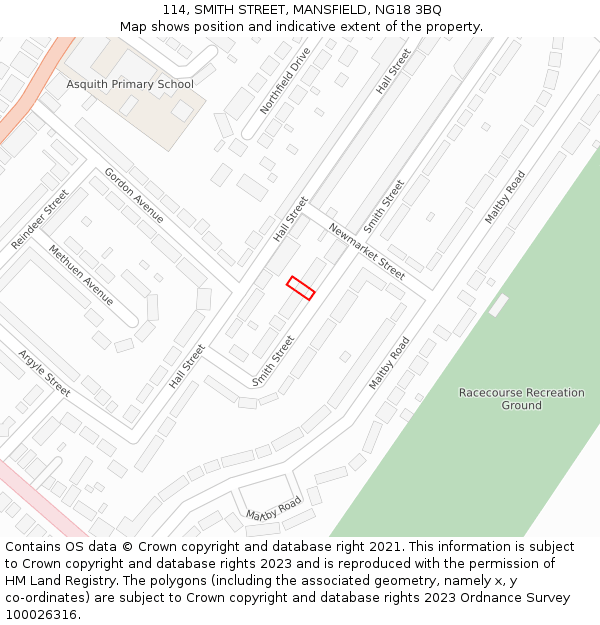 114, SMITH STREET, MANSFIELD, NG18 3BQ: Location map and indicative extent of plot