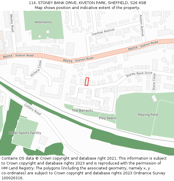 114, STONEY BANK DRIVE, KIVETON PARK, SHEFFIELD, S26 6SB: Location map and indicative extent of plot