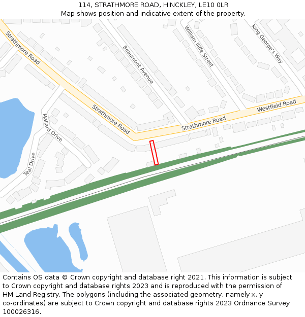 114, STRATHMORE ROAD, HINCKLEY, LE10 0LR: Location map and indicative extent of plot