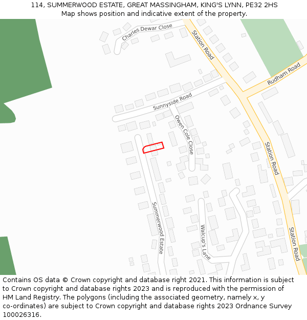 114, SUMMERWOOD ESTATE, GREAT MASSINGHAM, KING'S LYNN, PE32 2HS: Location map and indicative extent of plot