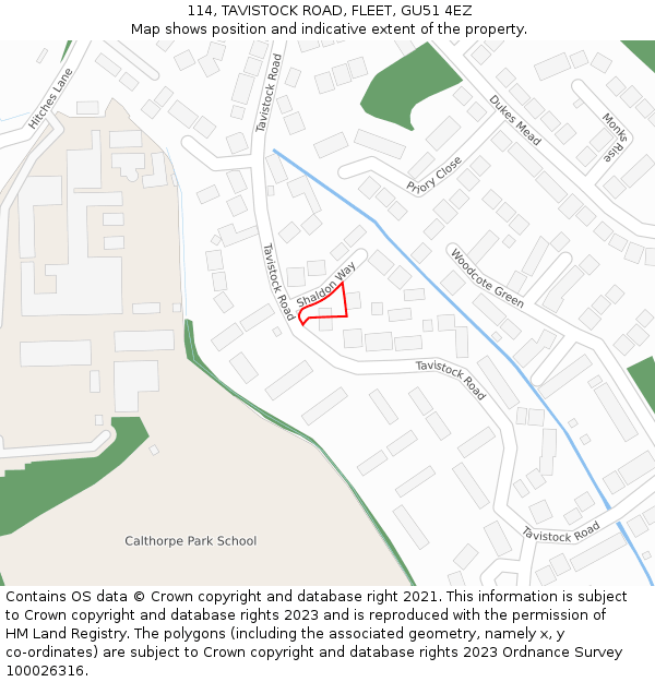 114, TAVISTOCK ROAD, FLEET, GU51 4EZ: Location map and indicative extent of plot