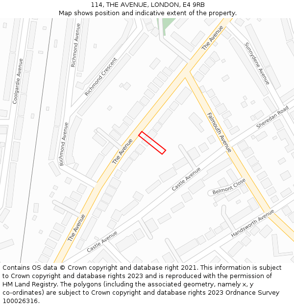 114, THE AVENUE, LONDON, E4 9RB: Location map and indicative extent of plot