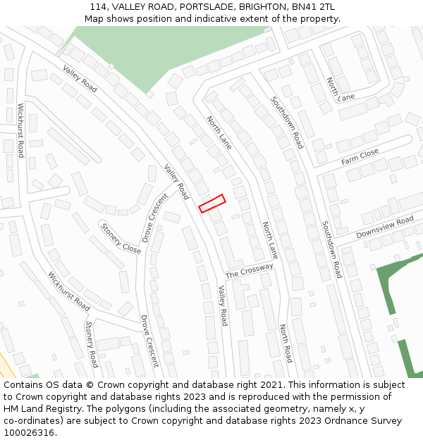 114, VALLEY ROAD, PORTSLADE, BRIGHTON, BN41 2TL: Location map and indicative extent of plot