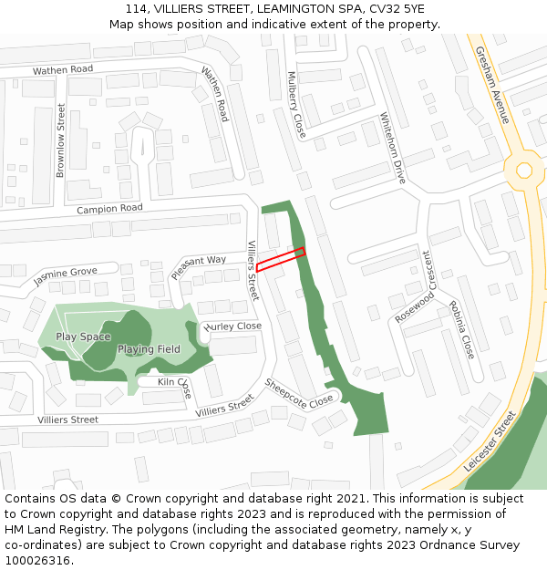 114, VILLIERS STREET, LEAMINGTON SPA, CV32 5YE: Location map and indicative extent of plot