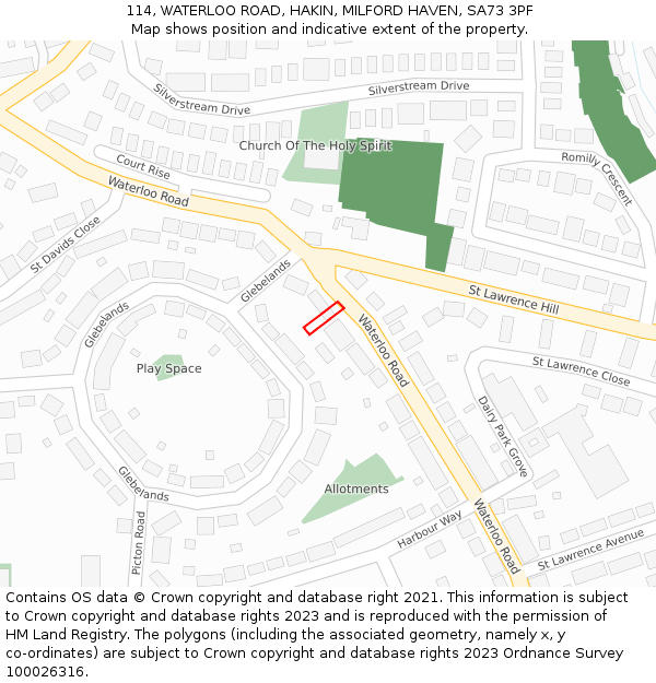 114, WATERLOO ROAD, HAKIN, MILFORD HAVEN, SA73 3PF: Location map and indicative extent of plot