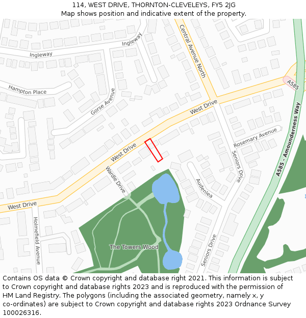 114, WEST DRIVE, THORNTON-CLEVELEYS, FY5 2JG: Location map and indicative extent of plot