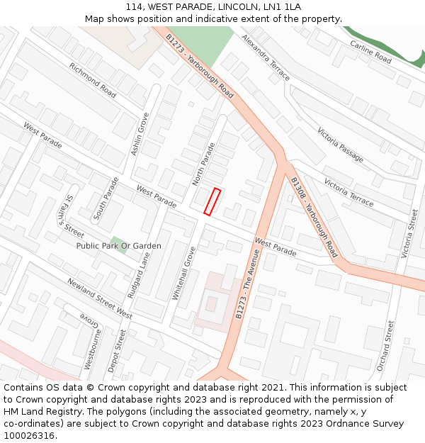 114, WEST PARADE, LINCOLN, LN1 1LA: Location map and indicative extent of plot