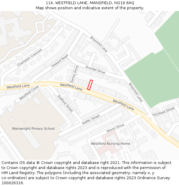 114, WESTFIELD LANE, MANSFIELD, NG19 6AQ: Location map and indicative extent of plot