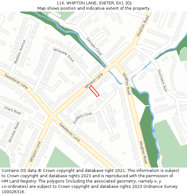 114, WHIPTON LANE, EXETER, EX1 3DJ: Location map and indicative extent of plot