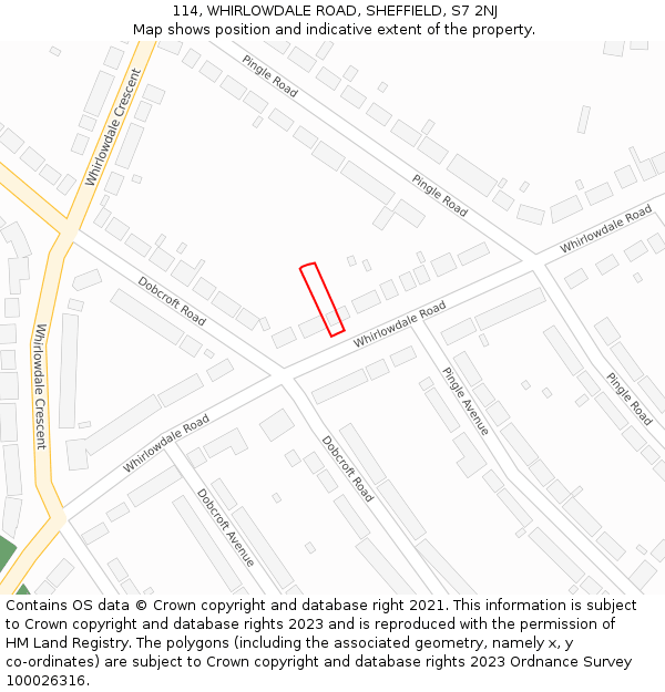 114, WHIRLOWDALE ROAD, SHEFFIELD, S7 2NJ: Location map and indicative extent of plot