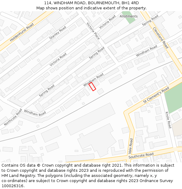 114, WINDHAM ROAD, BOURNEMOUTH, BH1 4RD: Location map and indicative extent of plot