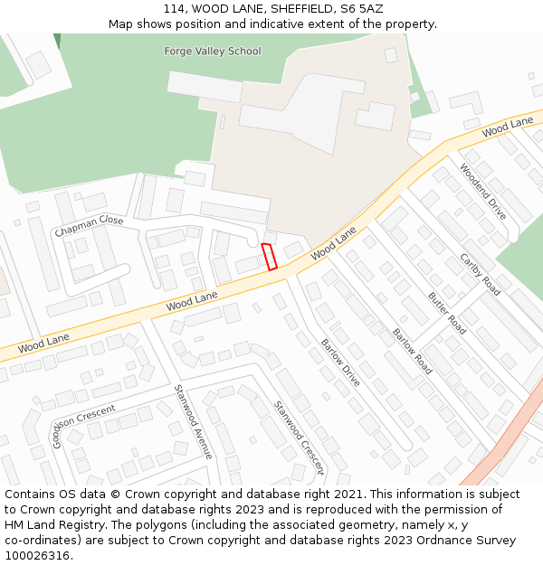 114, WOOD LANE, SHEFFIELD, S6 5AZ: Location map and indicative extent of plot
